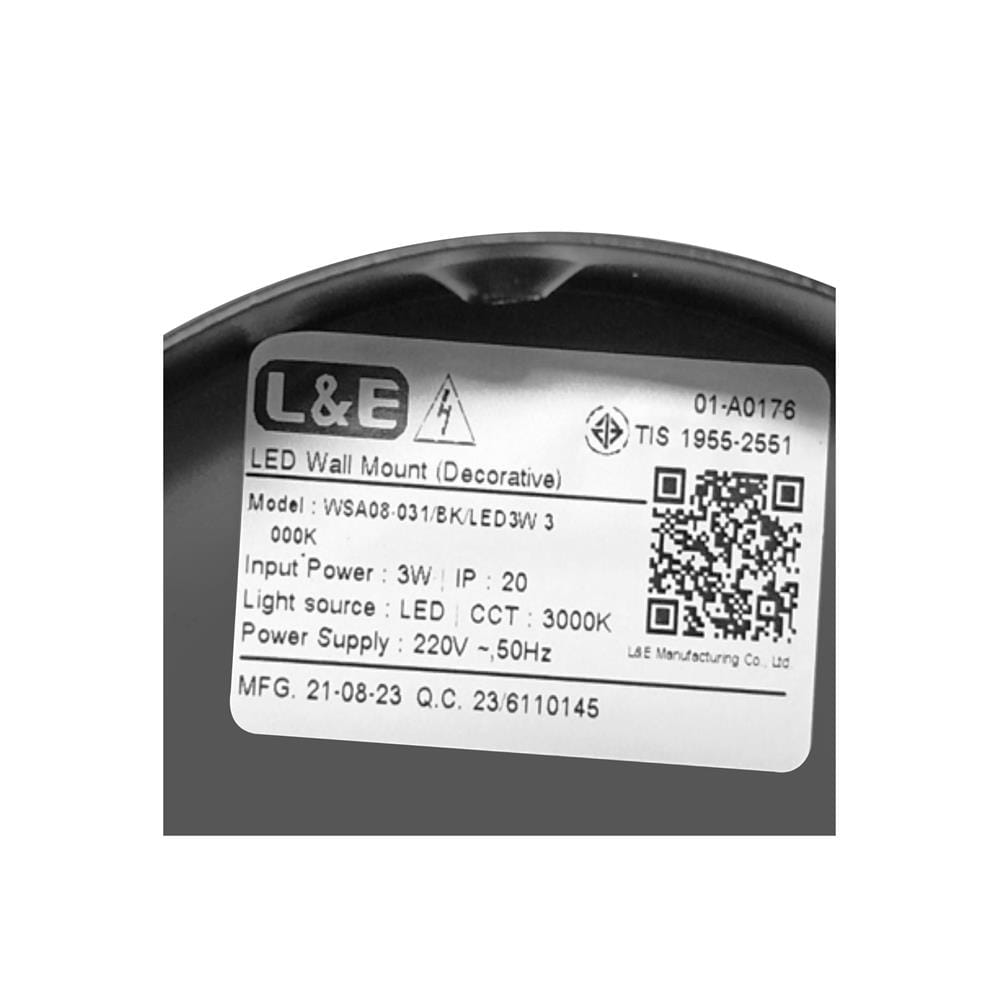 ไฟกิ่งภายใน LED L&E 01-A0176 3 วัตต์ WARM WHITE สีดำ 1 หัว