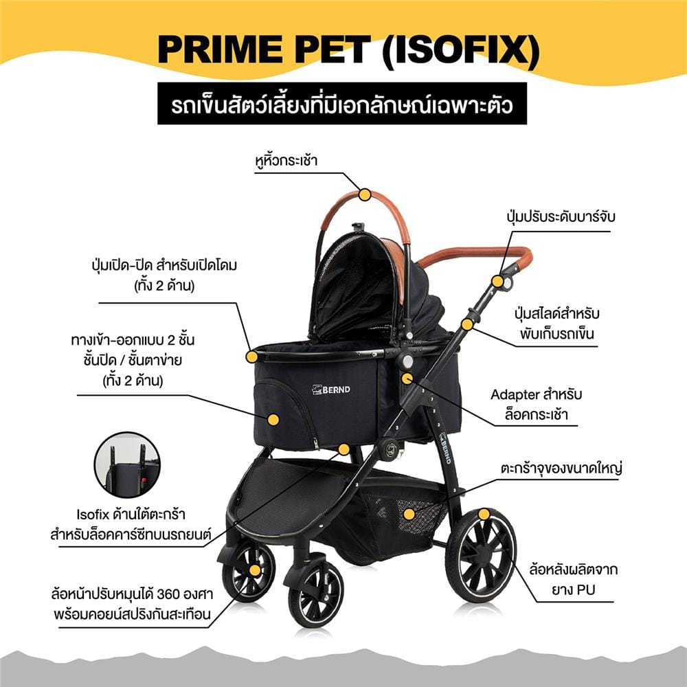 รถเข็นสัตว์ BERND รุ่นPRIMEPET(ISOFIX)เทา_3