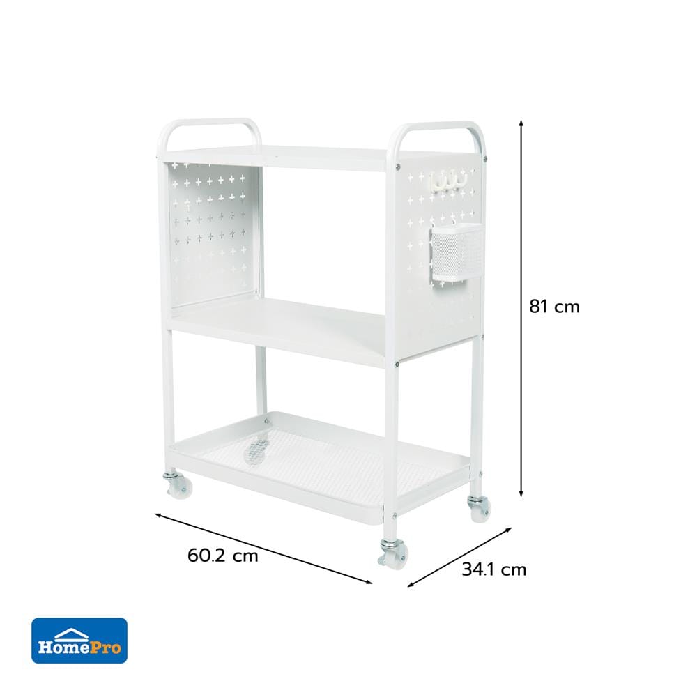 ชั้นวาง 3 ชั้น มีล้อ STACKO TIDY 60.2x34.1x81 ซม. สีขาว