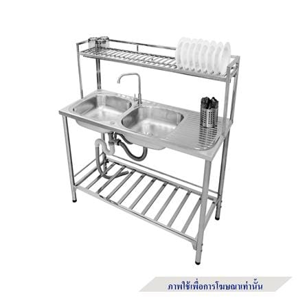 ซิงค์ขาตั้ง 2 หลุม 1 ที่พัก MESTER PSV120 สีเงิน_3