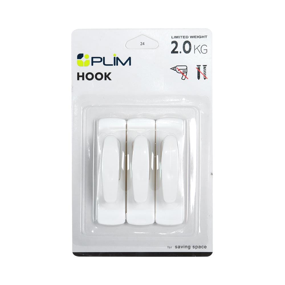ขอแขวนอเนกประสงค์ติดเทปกาว PLIM XY-0560 สีขาว แพ็ก 3 ชิ้น
