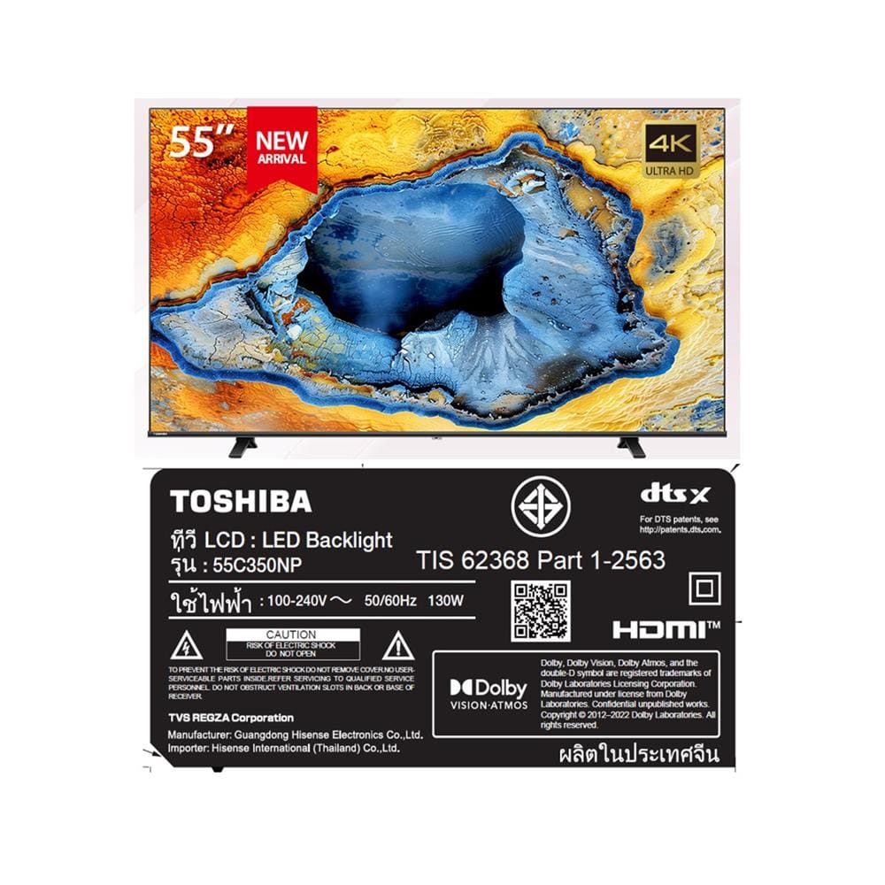 ทีวีแอลอีดี 55 นิ้ว TOSHIBA (4K, LED, GOOGLE TV) 55C350NP