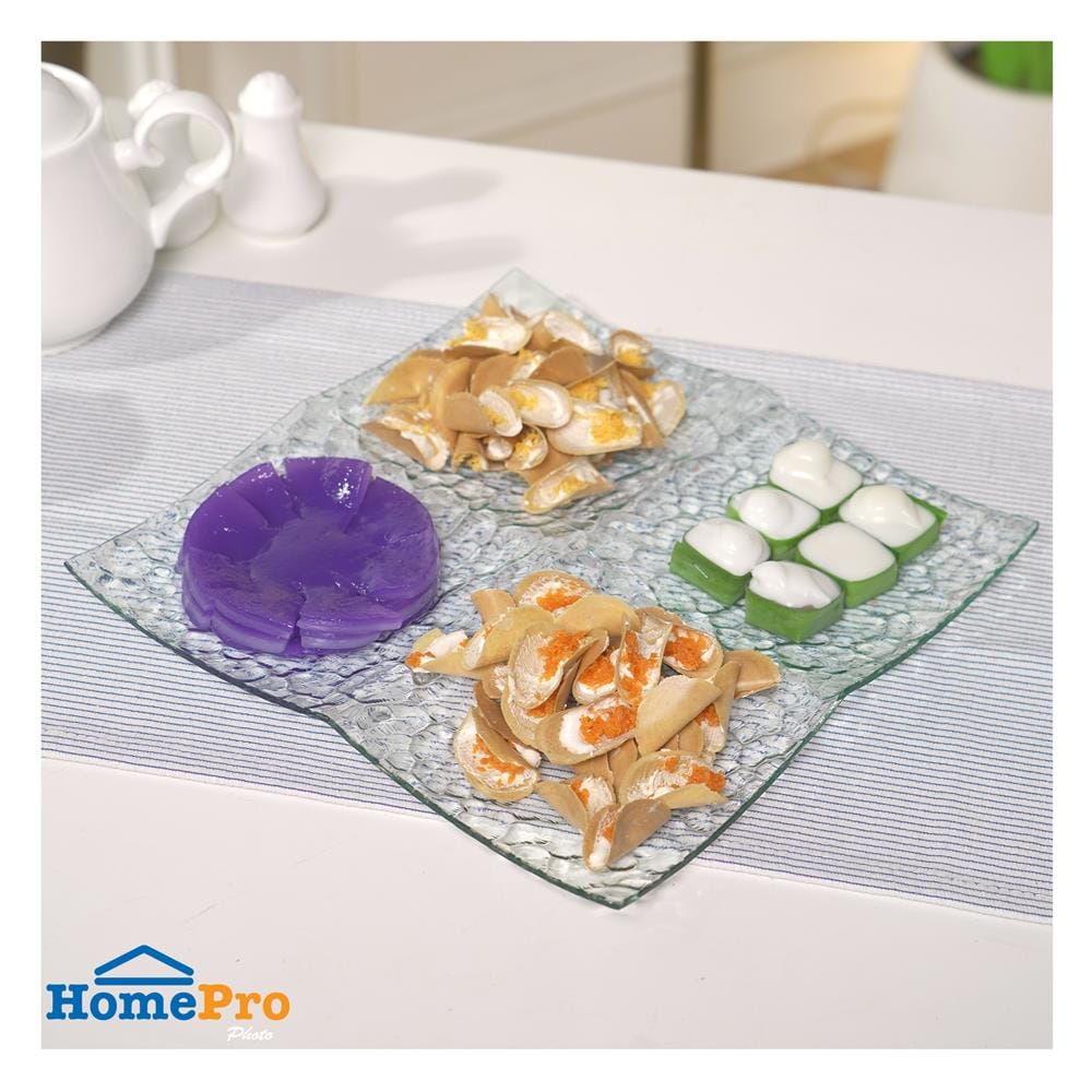 จานแก้วเหลี่ยม 4 ช่อง KECH 30x30 ซม.