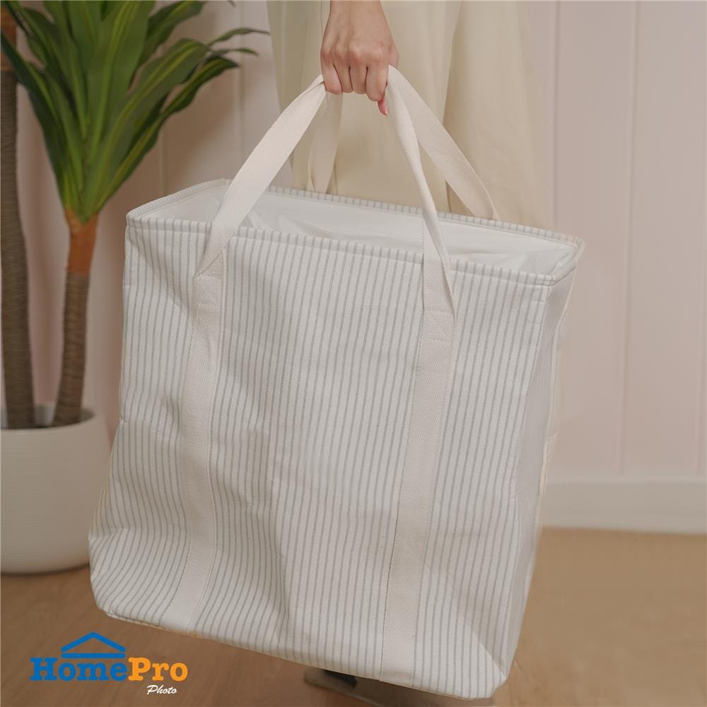 ถังผ้าเหลี่ยมหูหิ้ว PLIM STRIPES SIZE XL สีเทา