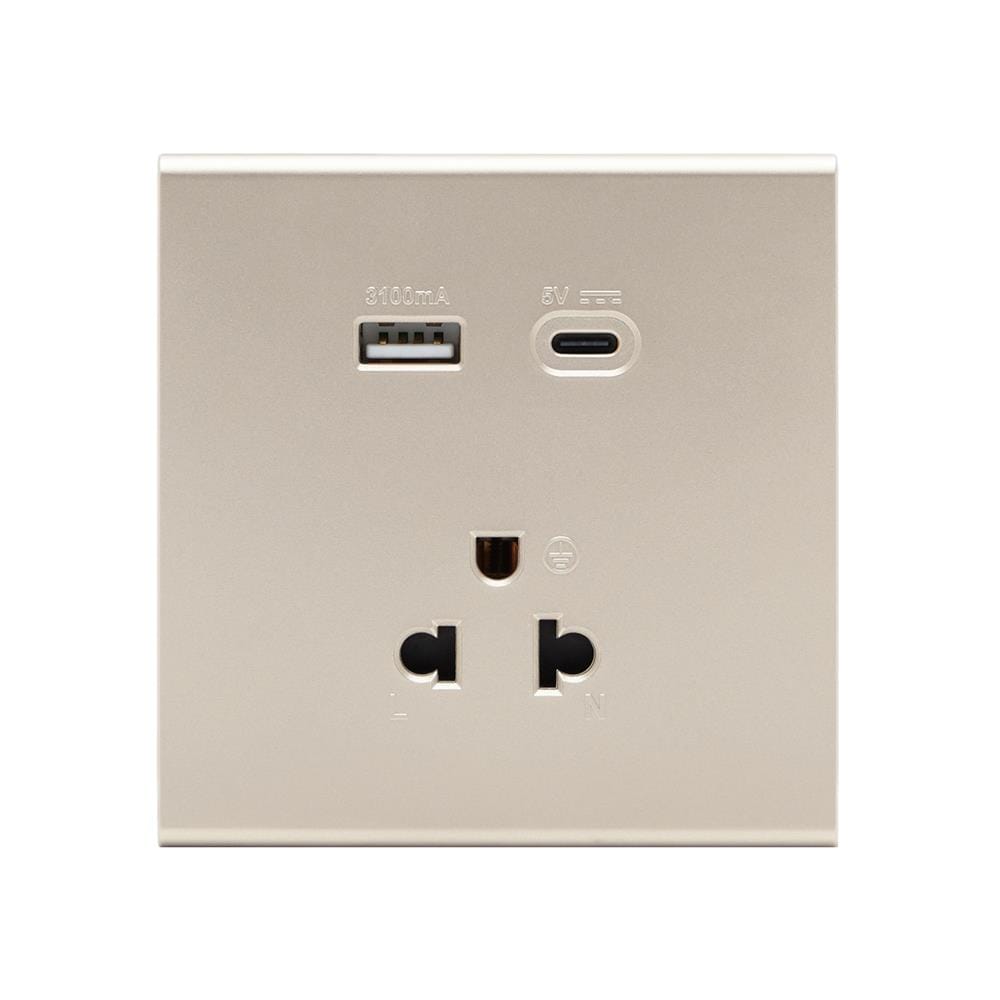 ชุดเต้ารับเดี่ยว 3 ขา พร้อม USB และ TYPE-C SAHN D10LUSBC-G สีทอง_1