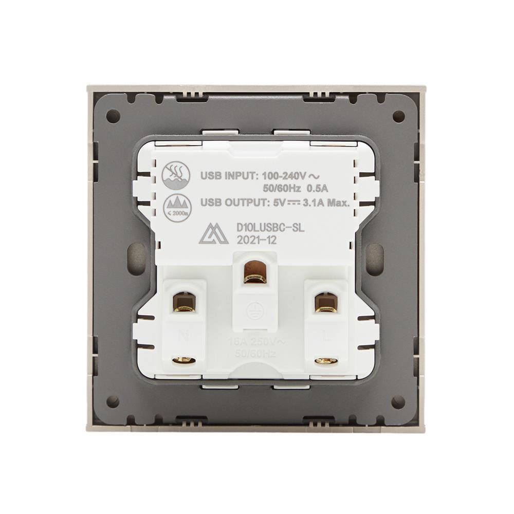 ชุดเต้ารับเดี่ยว 3 ขา พร้อม USB และ TYPE-C SAHN D10LUSBC-G สีทอง