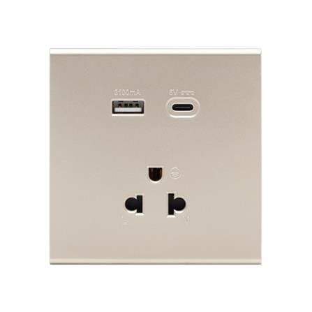 ชุดเต้ารับเดี่ยว 3 ขา พร้อม USB และ TYPE-C SAHN D10LUSBC-G สีทอง_0