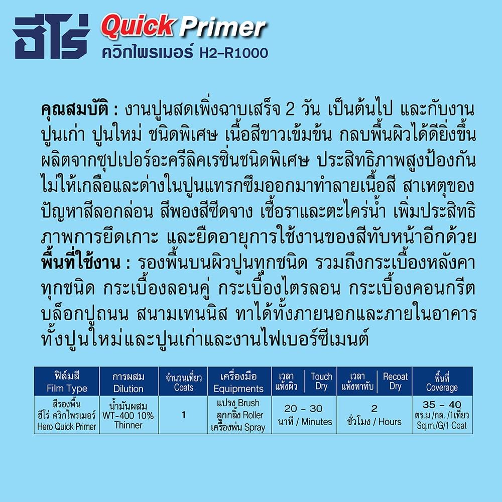สีรองพื้นปูนอเนกประสงค์ WOODTECT QUICK PRIMER H-1000 สีขาว ด้าน 1 แกลลอน