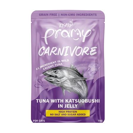 อาหารเปียกแมว PRAMY CANIVORE TUNA WITH KATSUOBUSHI IN JELLY 70 ก._0