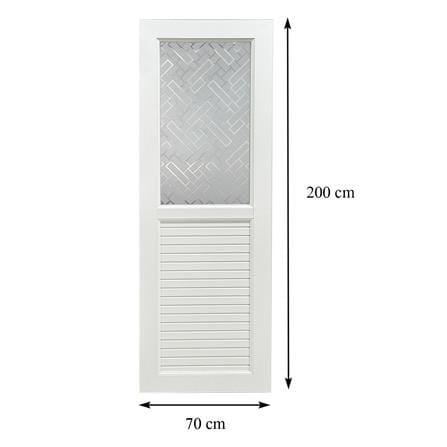 ชุดประตูห้องน้ำ UPVC พร้อมวงกบและบานพับ AZLE 2 ลายตัด 70X200 ซม. สีขาว ไม่เจาะลูกบิด_7