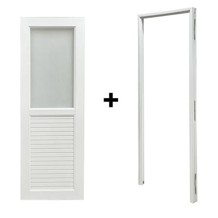 ชุดประตูห้องน้ำ UPVC พร้อมวงกบและบานพับ AZLE 1 ลายเรียบ 70X200 ซม. สีขาว ไม่เจาะลูกบิด_4