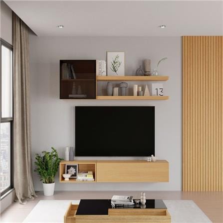 ชุดตู้วางทีวี SB BUILT IN WISEST 59060898 150 ซม. สี MONACO OAK_1