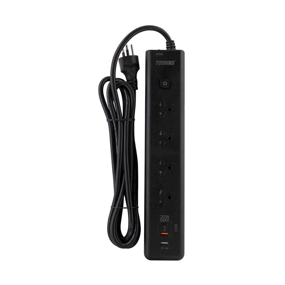 รางปลั๊กไฟ RGB 4 ช่อง PD20W+QC3.0+1USB 3.4A TOSHINO 3 เมตร