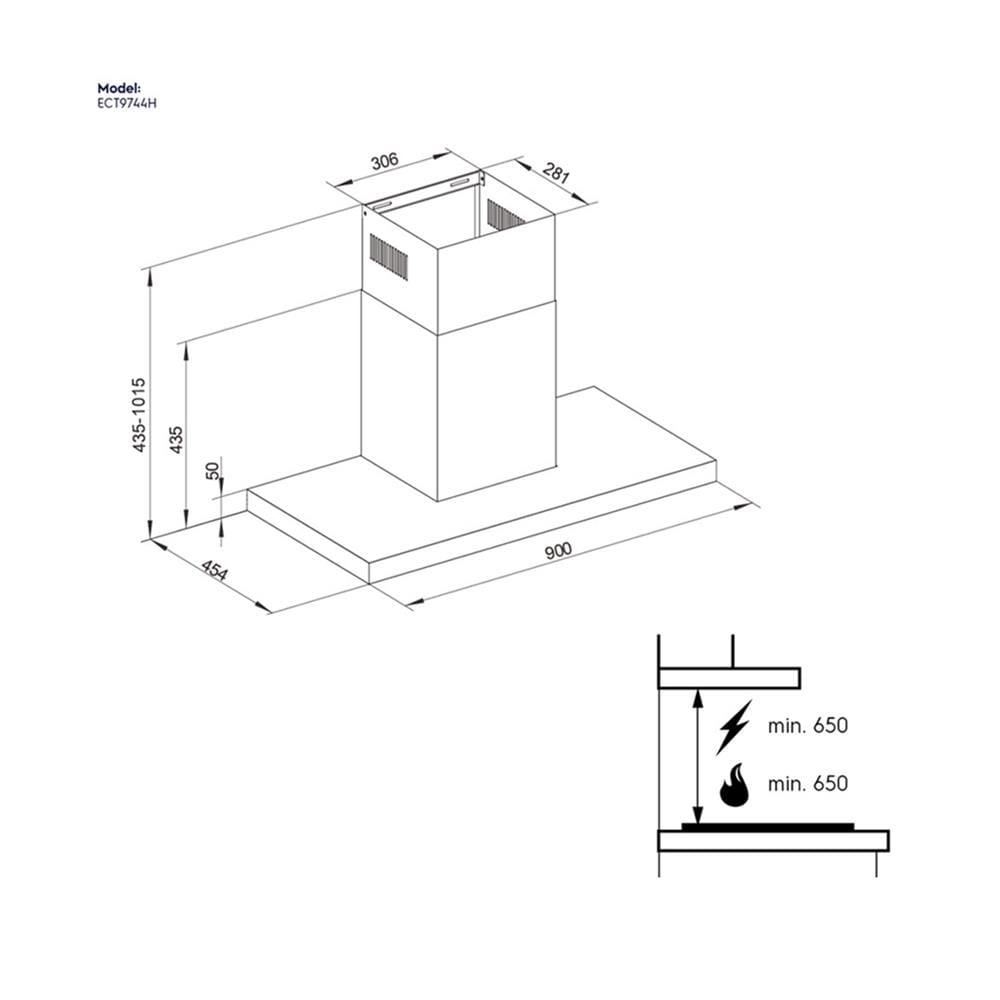 เครื่องดูดควันกระโจม ELECTROLUX ECT9744H 90 ซม.