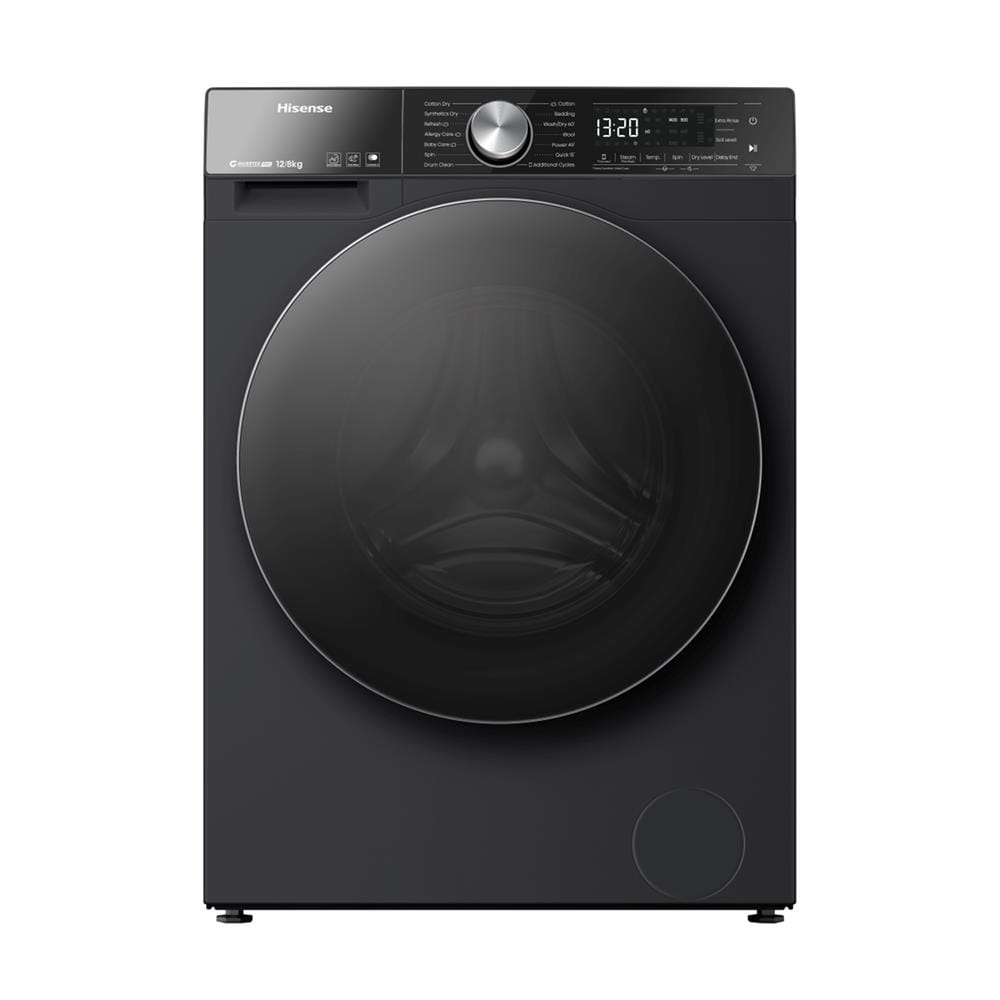 เครื่องซักอบผ้าฝาหน้า HISENSE WD5S1243BB 12/8 กก. 1400 RPM อินเวอร์เตอร์ สีดำ