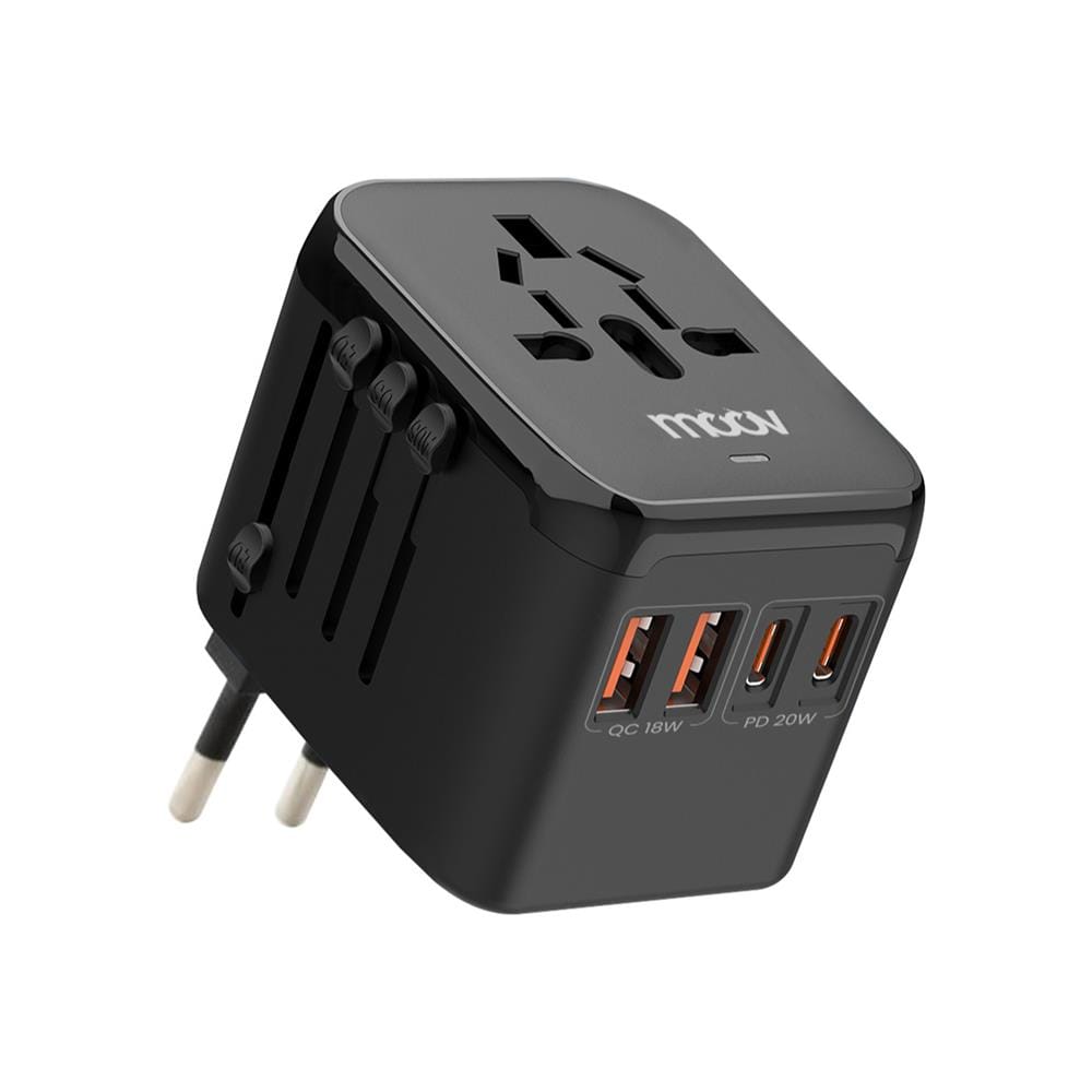 ปลั๊กแปลง 4 IN 1 UNIVERSAL 2 USB 2 TYPE C MOOV TA02 สีดำ