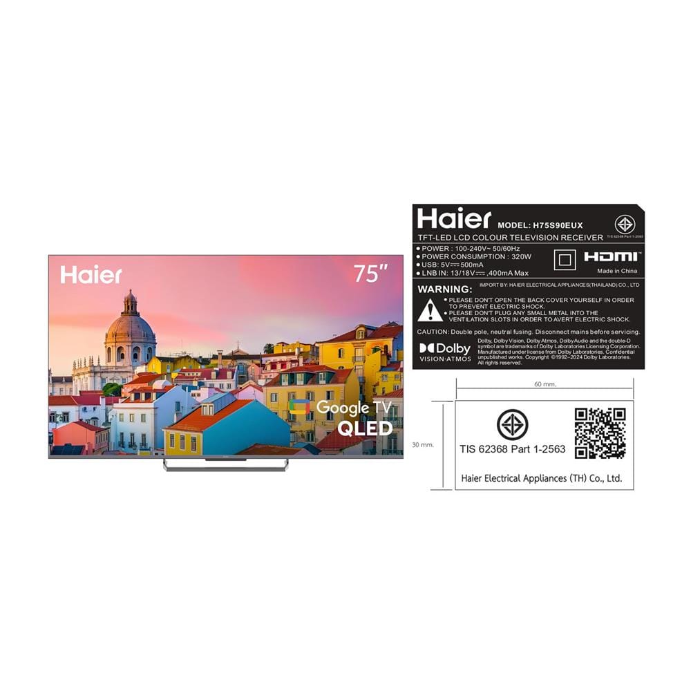 ทีวีคิวแอลอีดี 75 นิ้ว HAIER (4K, QLED, GOOGLE TV) H75S90EUX