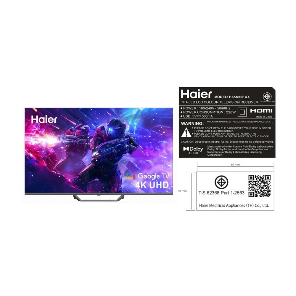 ทีวีคิวแอลอีดี 65 นิ้ว HAIER (4K, QLED, GOOGLE TV) H65S80EUX
