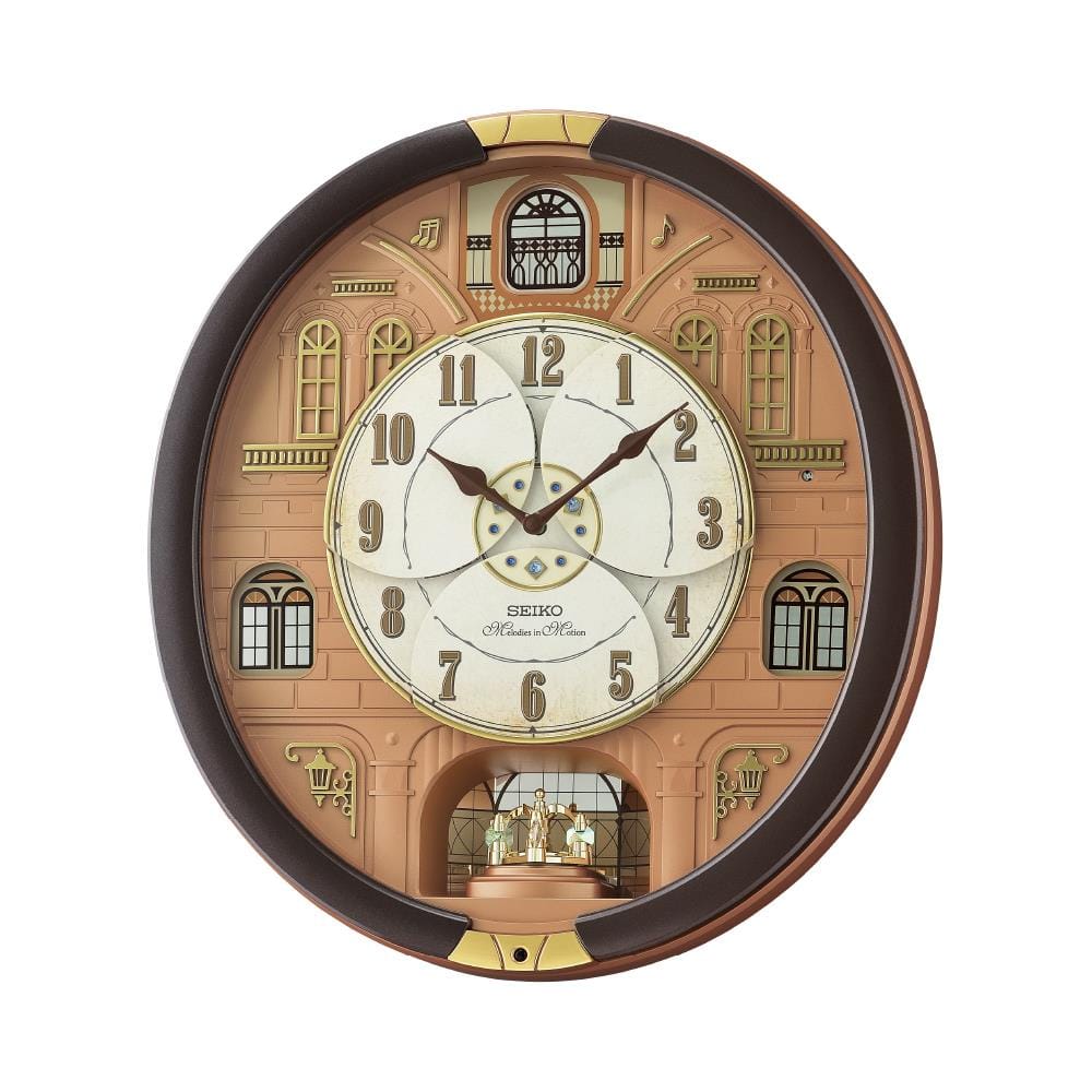 นาฬิกาแขวน SEIKO CLOCKS MELODY QXM601B 17.5X16 นิ้ว สีน้ำตาล
