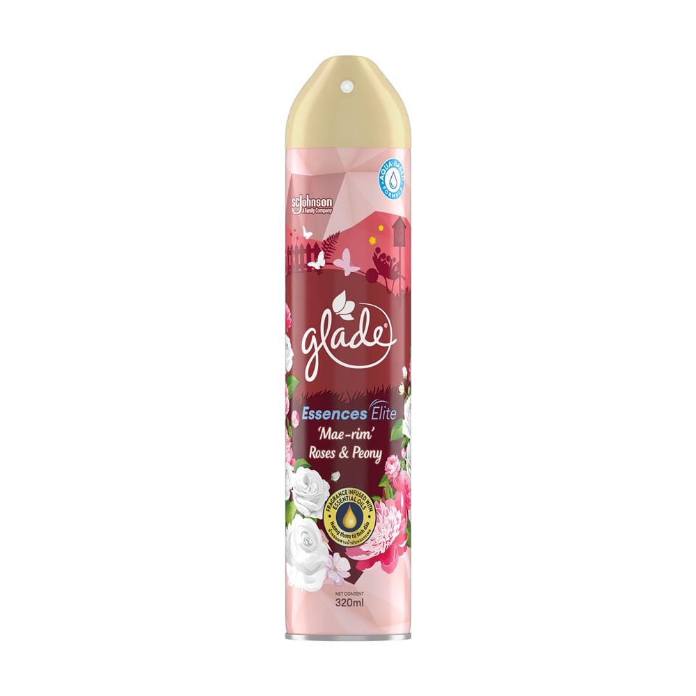 สเปรย์ปรับอากาศ GLADE ESSENCE ELITE 320 มล. กลิ่นแม่ริม โรส และพีโอนี
