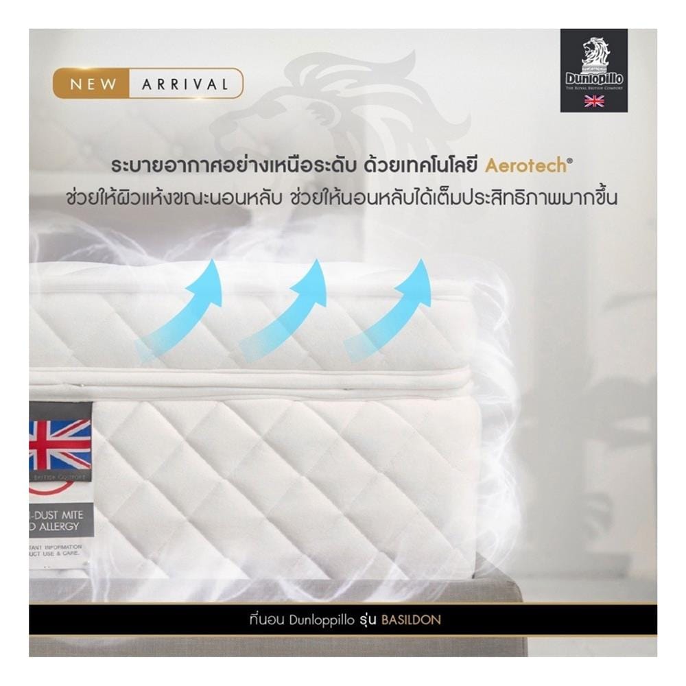 ที่นอนพ็อกเก็ตสปริง 6 ฟุต DUNLOPILLO รุ่น BASILDON พร้อมหมอนหนุน 2 ชิ้น