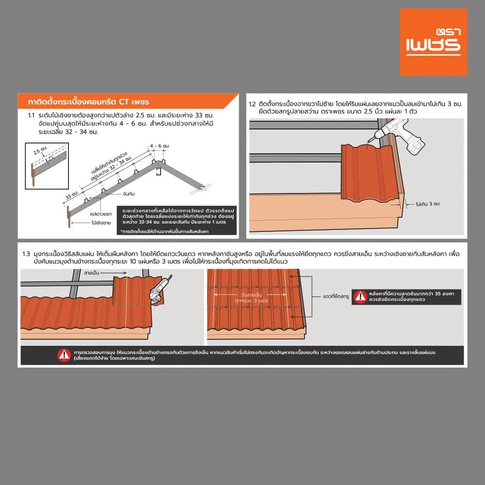 กระเบื้องหลังคาคอนกรีต ตราเพชร CT เพชร 33x42 ซม. สีน้ำเงินรอยัล