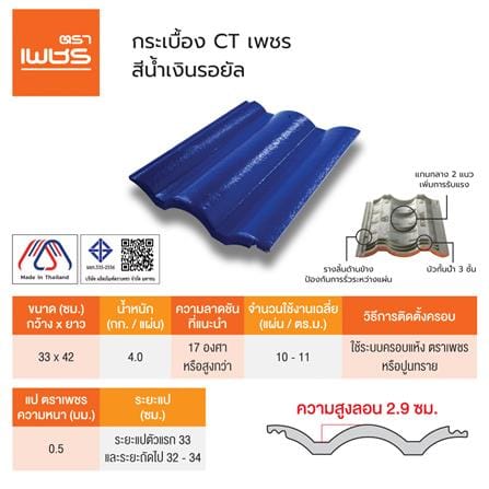 กระเบื้องหลังคาคอนกรีต ตราเพชร CT เพชร 33x42 ซม. สีน้ำเงินรอยัล_4