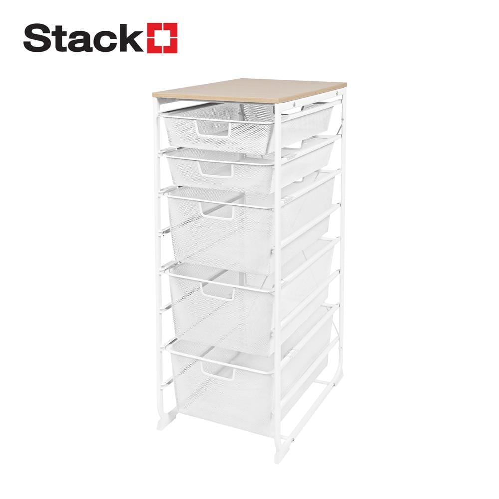 ชั้นลิ้นชัก 5 ชั้น พร้อม TOP ไม้ STACKO FLEXI 35.6x51.4x90 ซม. สีขาว_0
