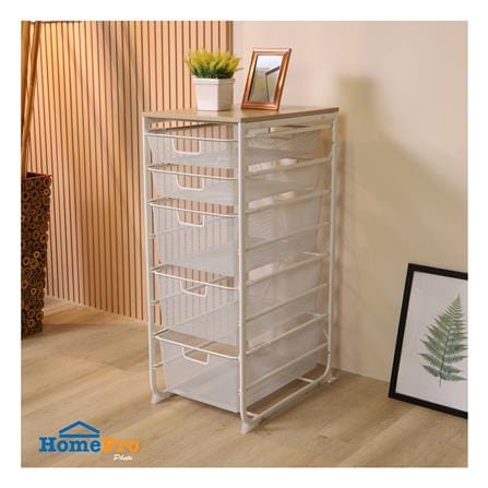 ชั้นลิ้นชัก 5 ชั้น พร้อม TOP ไม้ STACKO FLEXI 35.6x51.4x90 ซม. สีขาว_5