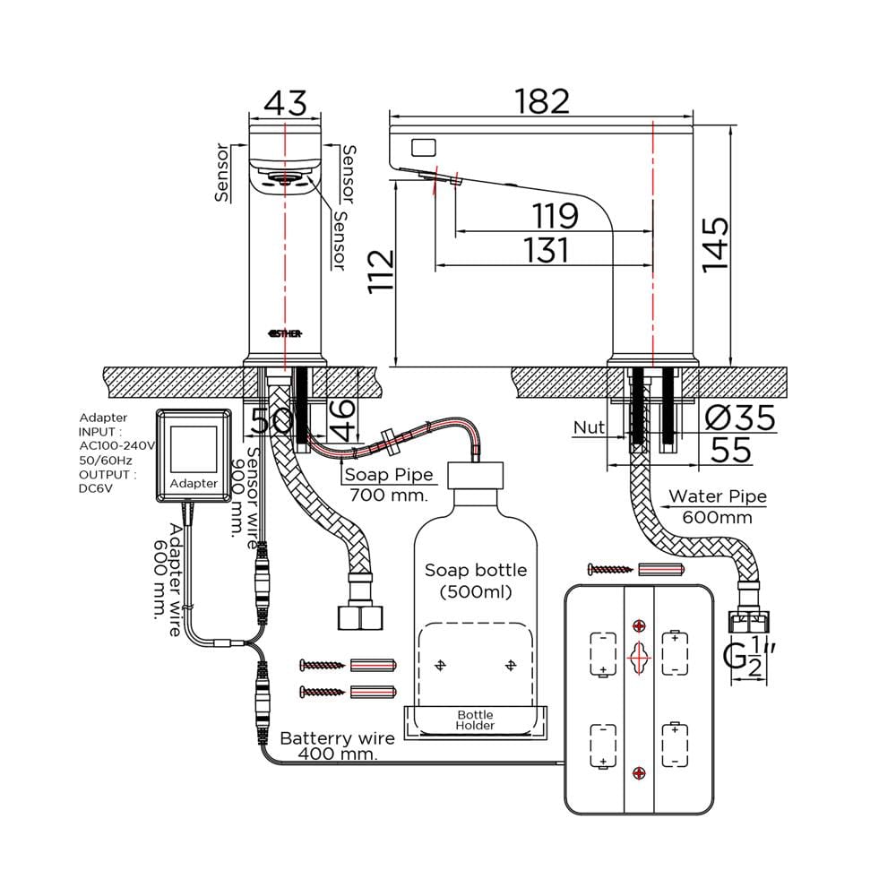 ก๊อกอ่างล้างหน้าอัตโนมัติ ESTHER EF-02-015-50(WL)