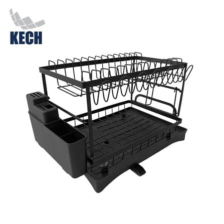ชั้นคว่ำจานเหล็กพ่นสีมาพร้อมถาดรองน้ำและกล่องมีด KECH BLACKY_0
