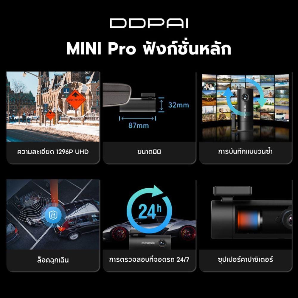 กล้องติดรถยนต์ DDPAI MINI PRO UHD 1296 สีดำ