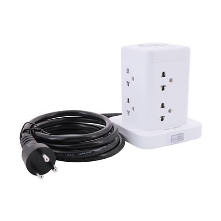 รางปลั๊กไฟทาวเวอร์ 8 ช่อง 1 สวิตซ์ 2 USB 3.4A 1 TYPE C TOSHINO TW-82M 2 ม. สีขาว_1