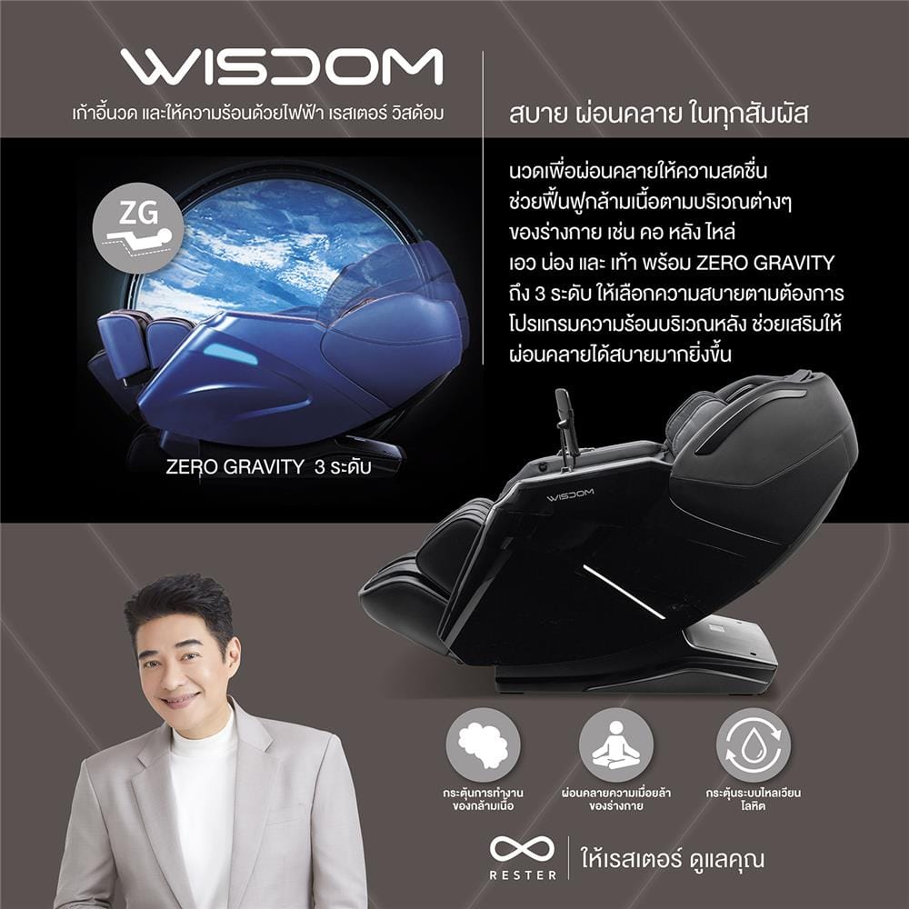 เก้าอี้นวดไฟฟ้า RESTER WISDOM สีเทา