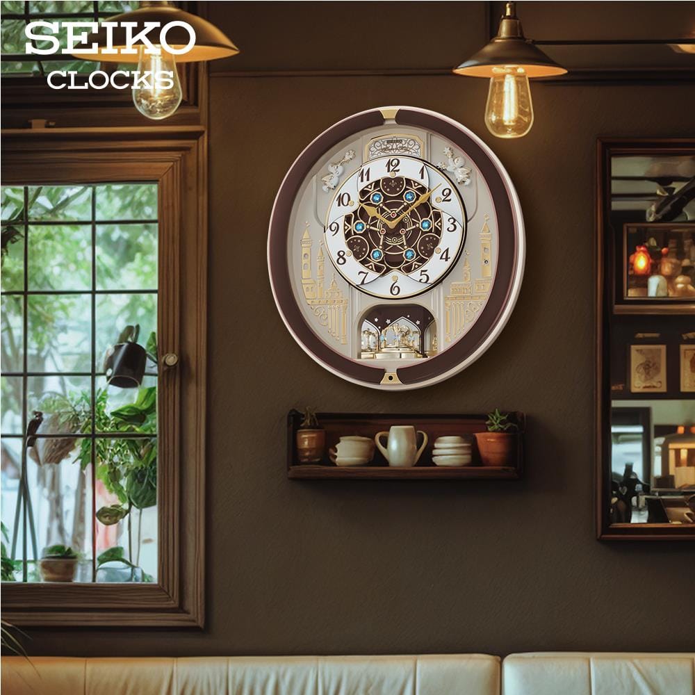 นาฬิกาแขวน SEIKO CLOCKS MELODY QXM291B 17.4X15.9 นิ้ว สีน้ำตาล