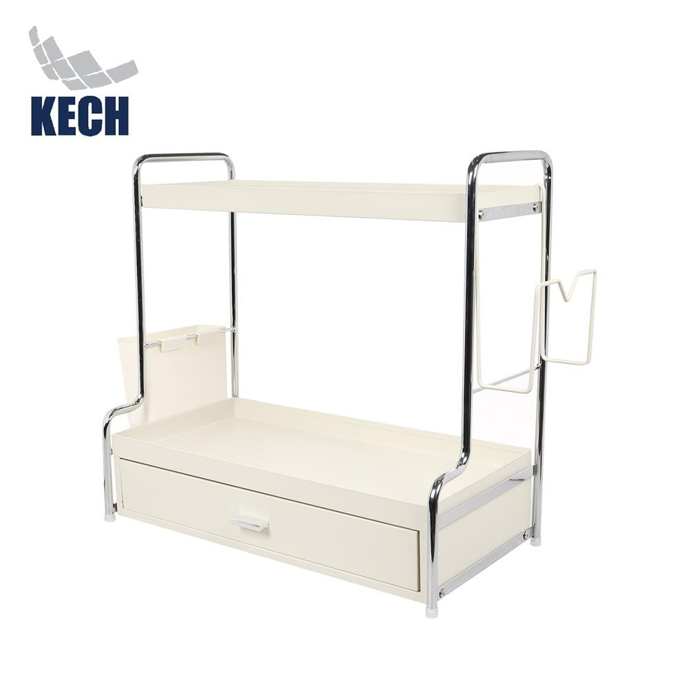 ชั้นวางเครื่องปรุง 2 ชั้น พร้อมลิ้นชัก KECH CREAMY 42.5X23.5X42 ซม. สีครีม_0