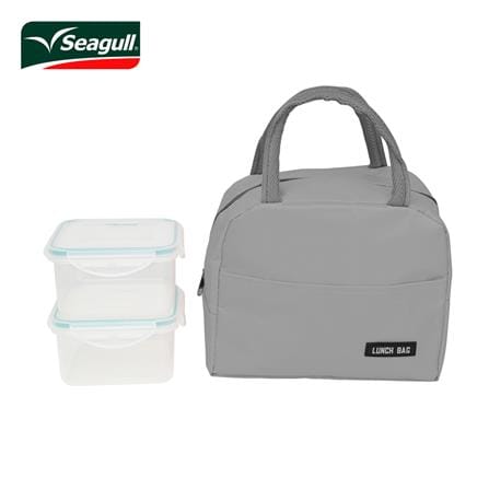 ชุดกล่องอาหาร 0.7 ลิตร พร้อมกระเป๋า SEAGULL 2 ชิ้น สีเทา_0