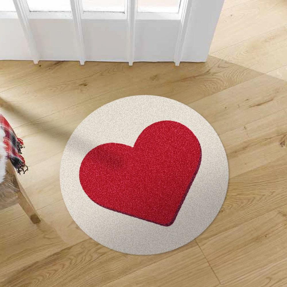 พรมเช็ดเท้าดักฝุ่น PRAW ROUND HEART RED 75X75 ซม. สีเบจ