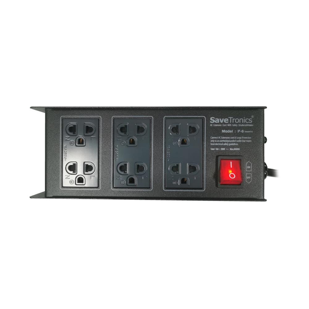 ปลั๊กไฟกันกระชาก 6 ช่อง 1 สวิตช์ SAVE TRONICS P-6(V2)-TIS 2 เมตร