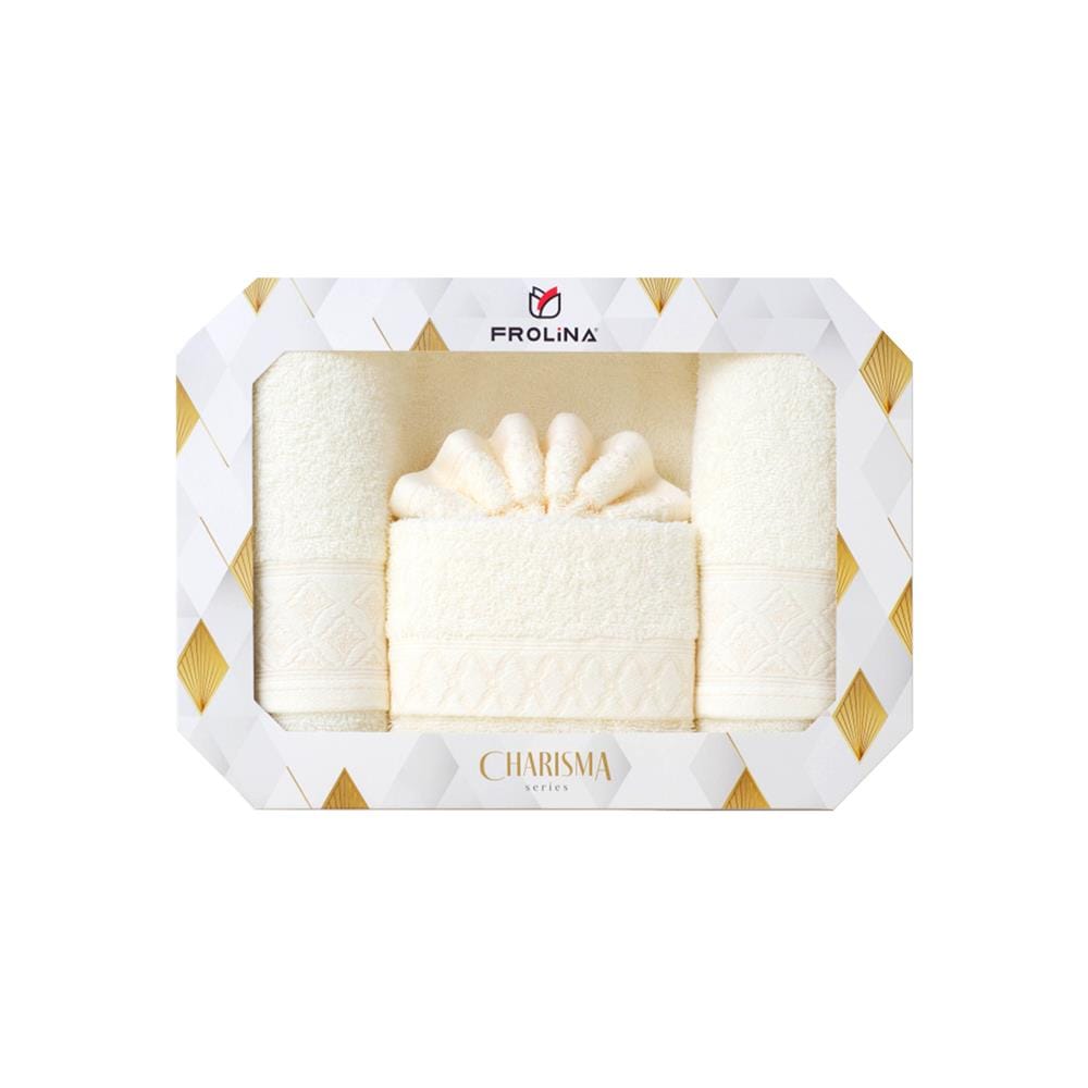 ผ้าขนหนู GIFT SET FROLINA CHARISMA EXQUISITE สี CREAM แพ็ก 2 ชิ้น