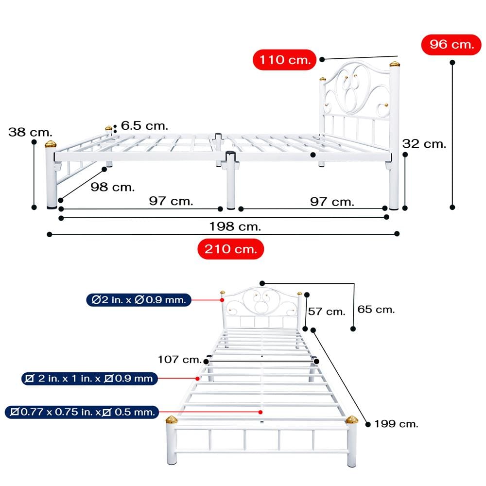 เตียงเหล็ก 3.5 ฟุต THAIBULL SSTFOC-032-105 สีขาว