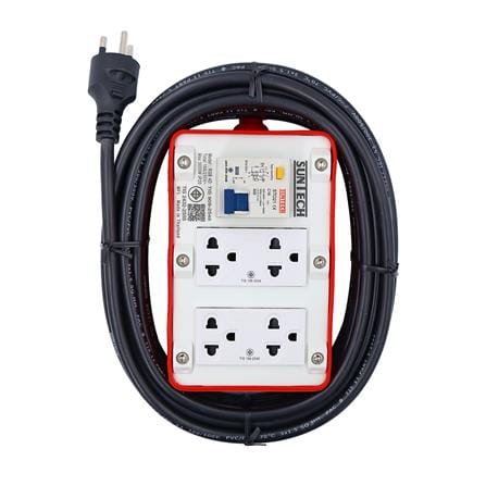 บล็อกยาง PVC 4 ช่อง พร้อมเบรกเกอร์ RCBO 16 แอมป์ SUNTECH RGB4O1510 5 เมตร สีขาว/ส้ม_0