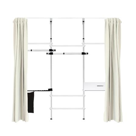 ราวแขวนผ้า TUGU R71W-BE 240x40x300 ซม. สีขาวข้อต่อดำ (พร้อมชุดผ้าม่านสีเบจ)_0