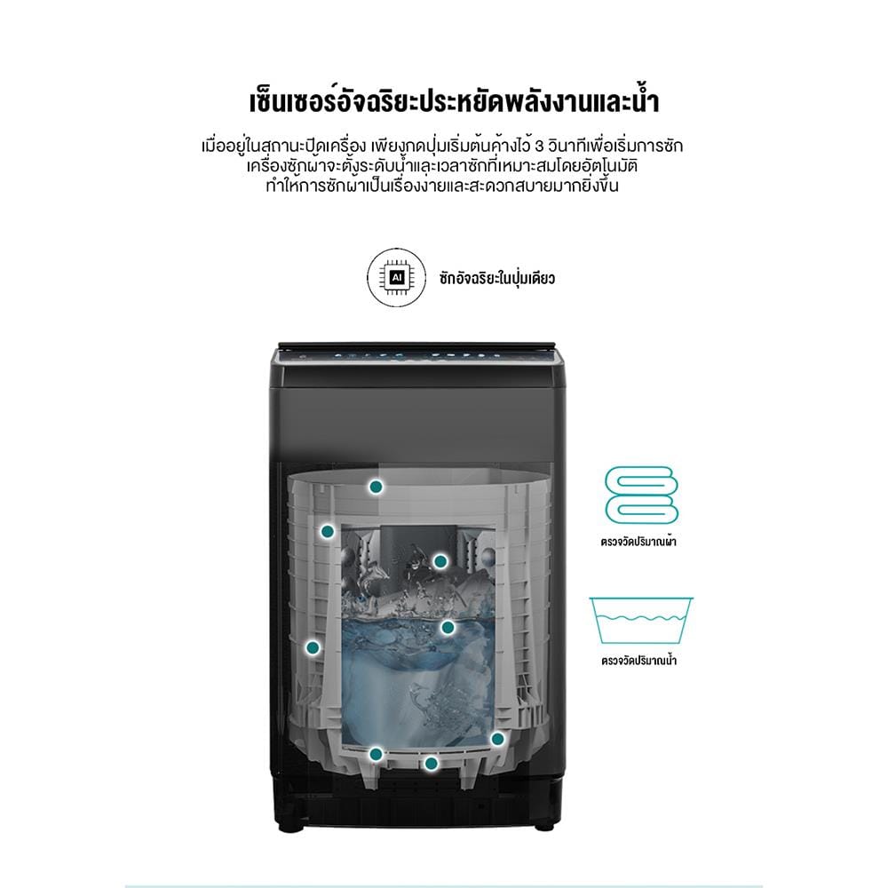 เครื่องซักผ้าฝาบน HISENSE WTJH1413UB 14 กก. 660 RPM สีดำ