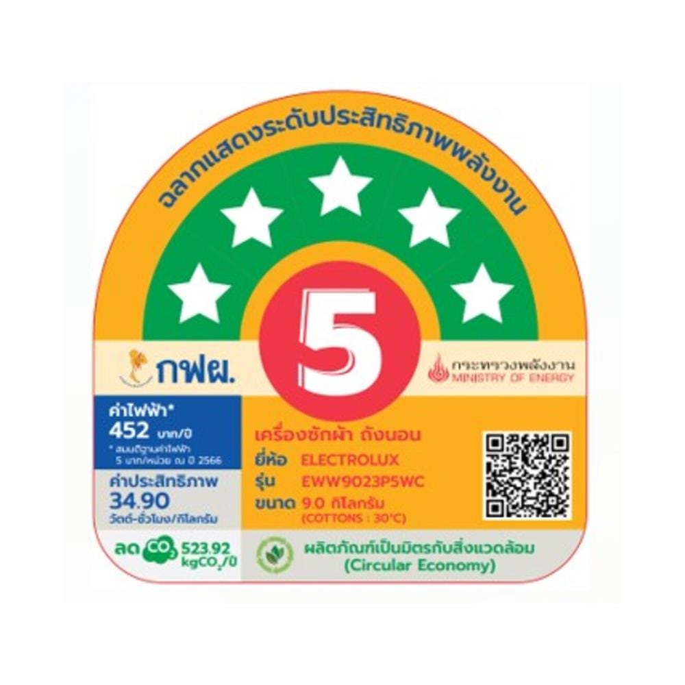 เครื่องซักอบผ้าฝาหน้าพร้อมขาตั้ง ELECTROLUX EWW9023P5WC 9/6 กก. 1200RPM อินเวอร์เตอร์ สีขาว