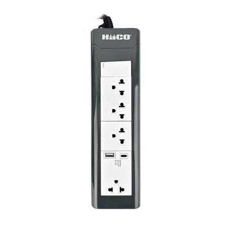 รางปลั๊กไฟ 4 ช่อง 1 สวิตช์ 1 USB-A 1 USB-C HACO EPN-S4EBUSBAC/3 16 แอมป์ 3 ม._0