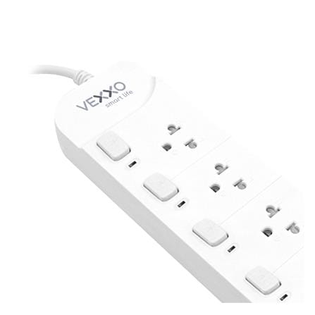 รางปลั๊กไฟ 5 ช่อง 5 สวิตช์ VEXXO 10 แอมป์ 3 ม. สีขาว (แพ็กคู่)_1