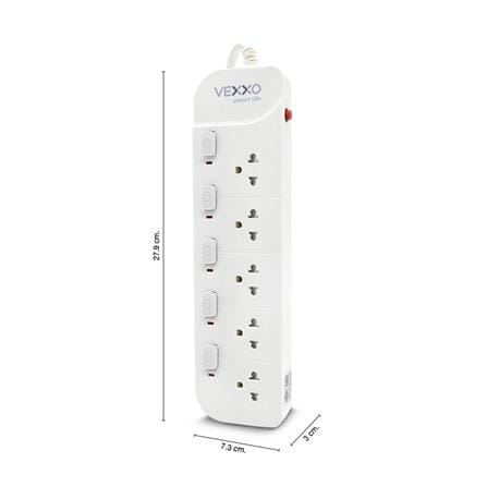 รางปลั๊กไฟ 5 ช่อง 5 สวิตช์ VEXXO 10 แอมป์ 3 ม. สีขาว (แพ็กคู่)_3