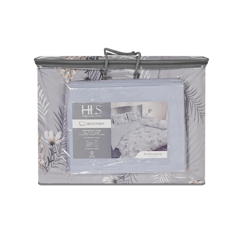 ชุดผ้าปูที่นอน 6 ฟุต (ชุด 6 ชิ้น) HOME LIVING STYLE TROPICAL FLOWER สี GREY