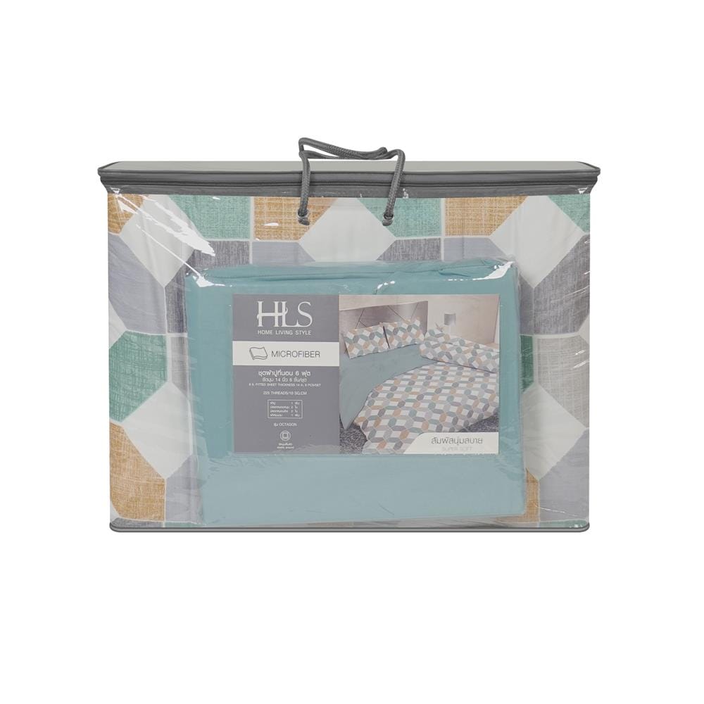 ชุดผ้าปูที่นอน 6 ฟุต (ชุด 6 ชิ้น) HOME LIVING STYLE OCTAGON สี GREEN